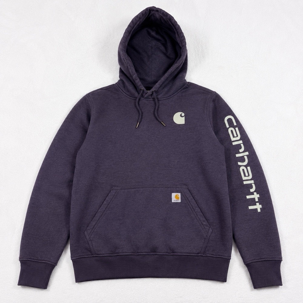 Carhartt Sweatshirt Hoodie Youth Large 12-14 Purple Relaxed Fit Logo Sleeve